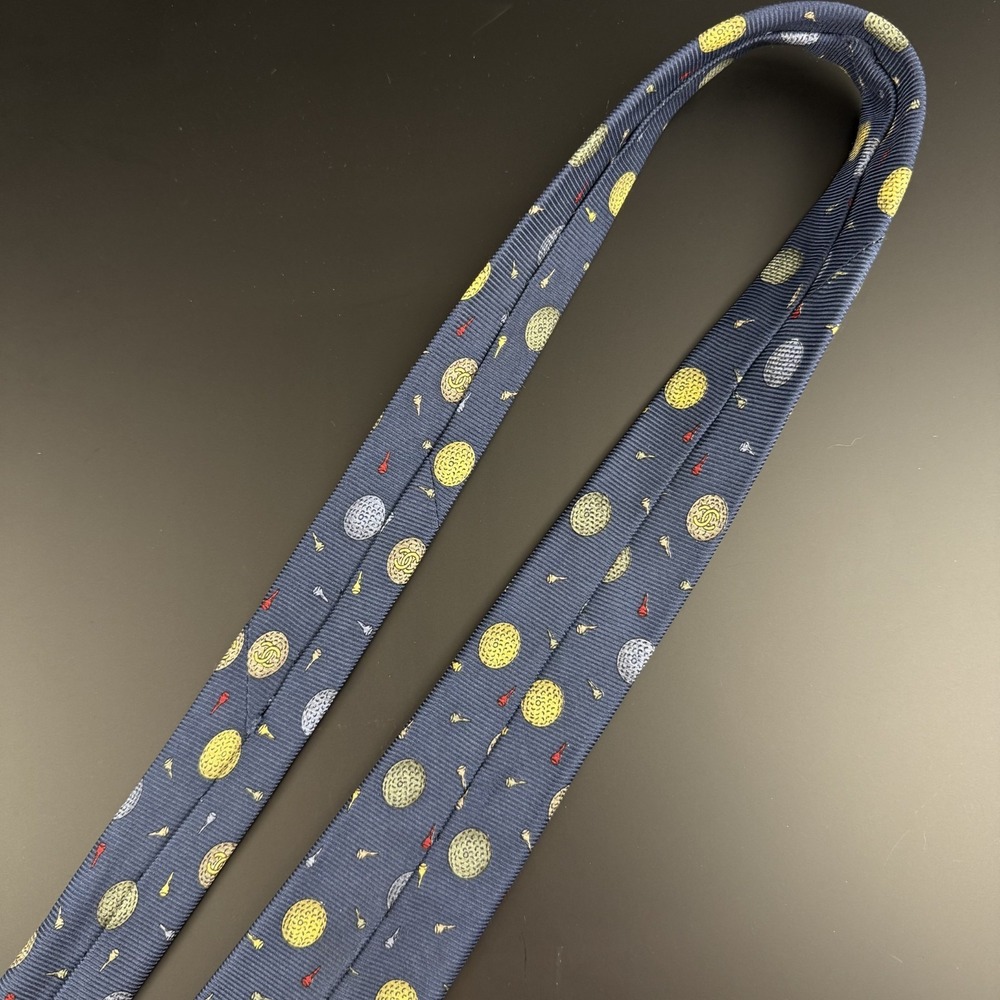 Chanel Silk Tie Blue Golf Ball Tee Pattern CC Logo France Authentic Luxury - Picture 9 of 12